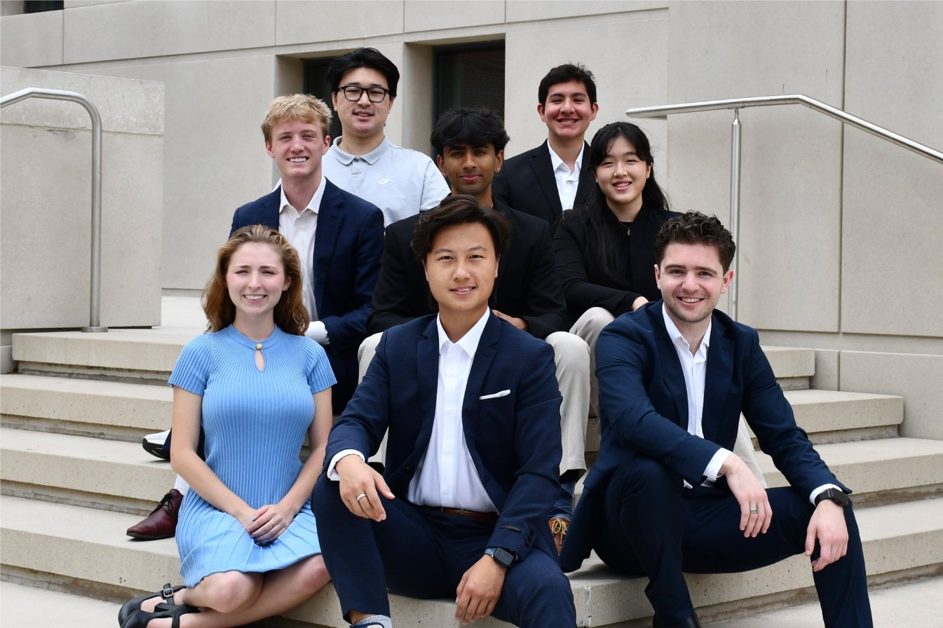 The AIS executive board on the steps outside the Foster Campus